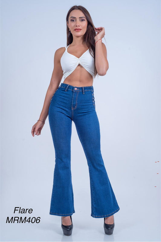 Flare Jeans Blue Trenzado